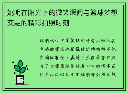姚明在阳光下的微笑瞬间与篮球梦想交融的精彩拍照时刻
